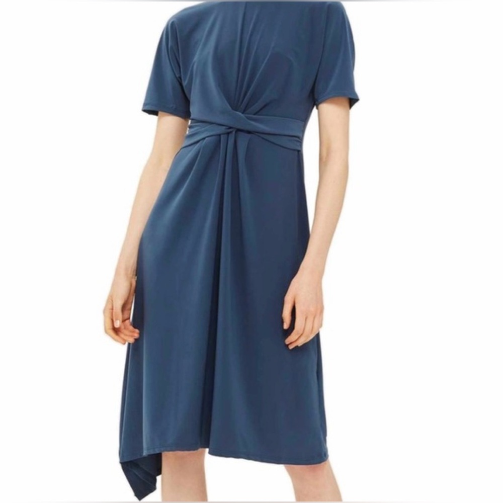 TOPSHOP Blue Short Sleeve Drape Dress